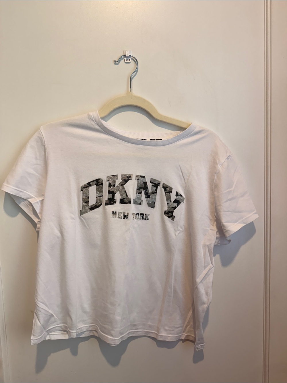 Dkny White Tee with Black Camo Logo